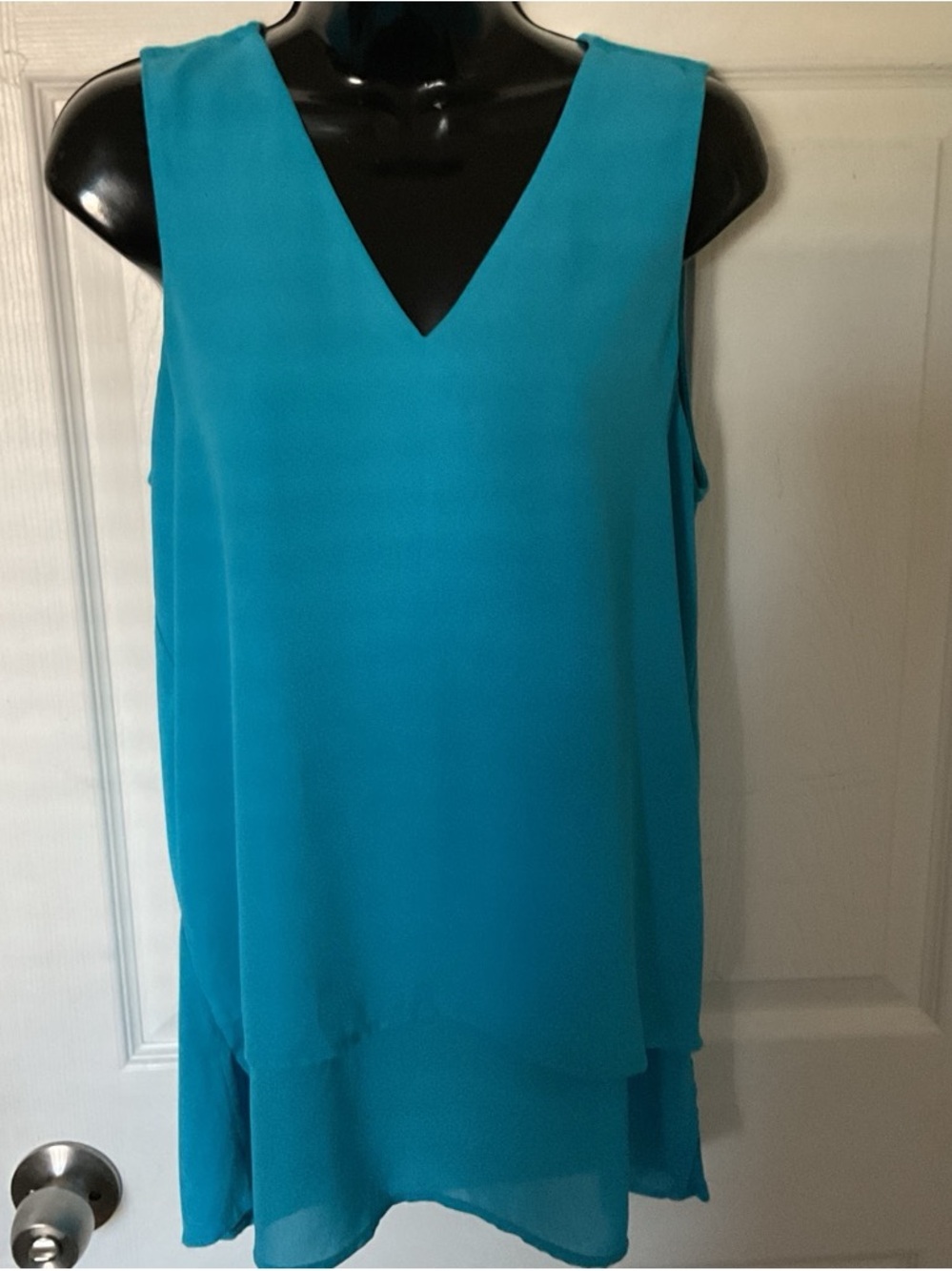 Michael Kors Teal Layered V-Neck Sleeveless Top - Picture 2 of 5